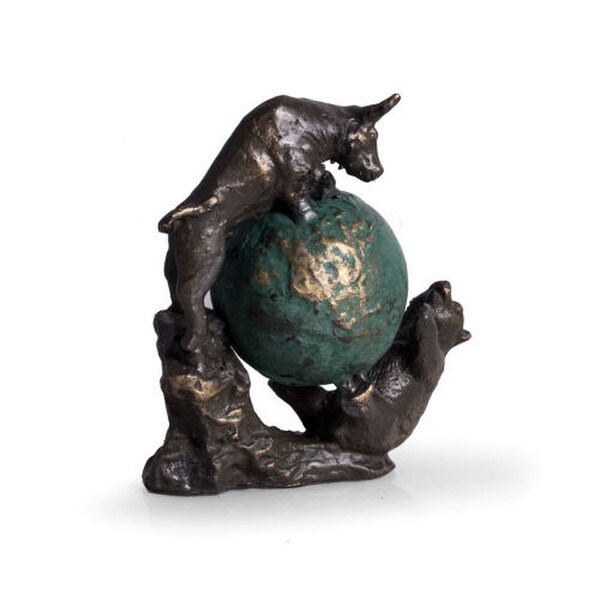 Bear & Bull Fight on Globe Statue